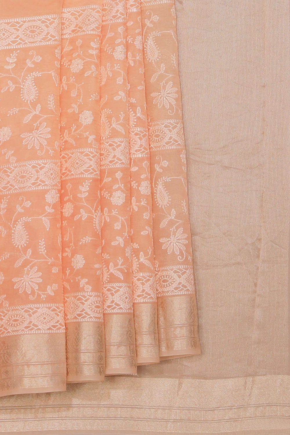 Image of Kora-Silk Peach Saree